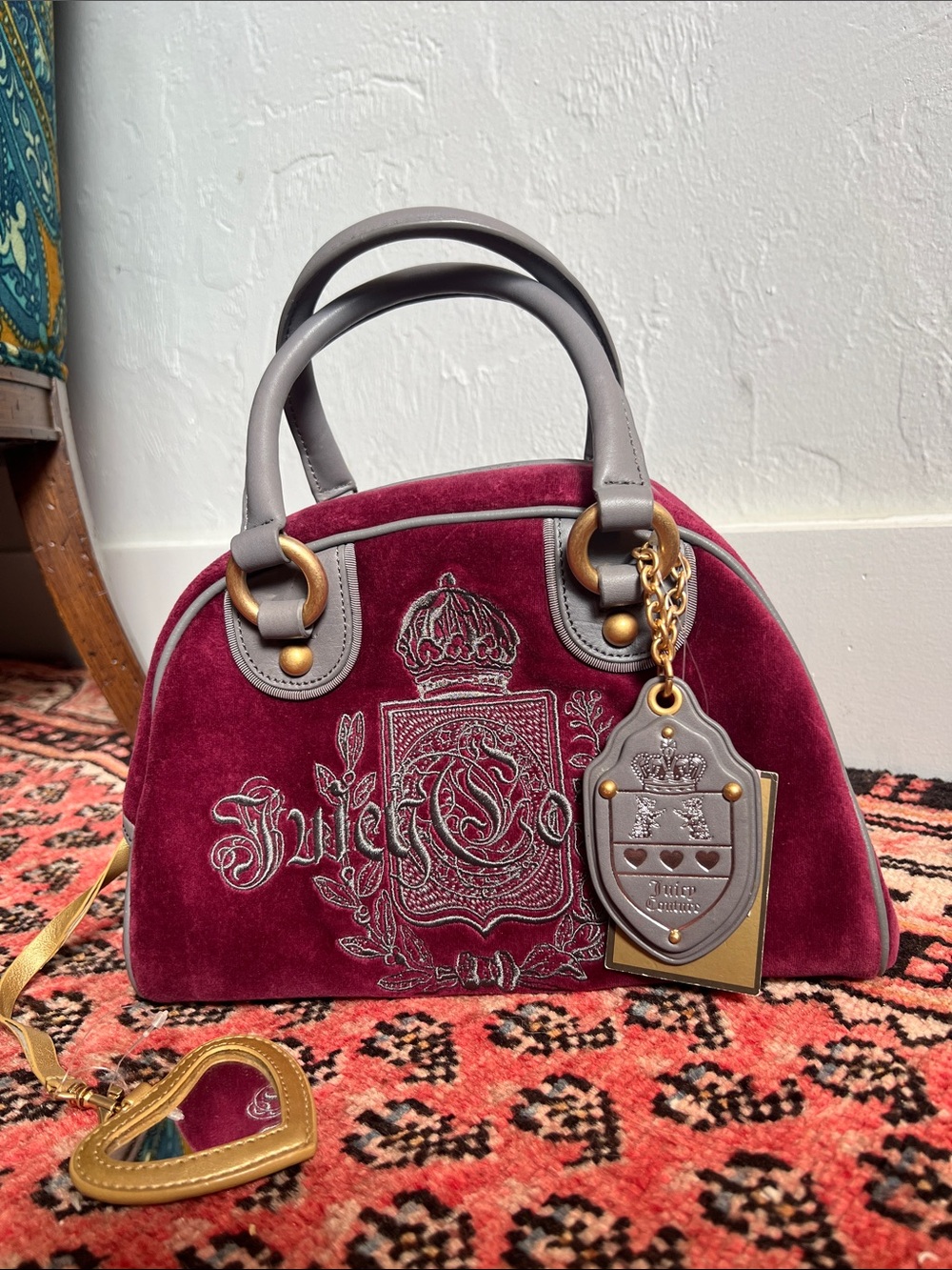RARE Juicy Couture 2002 Vintage Burgundy Velvet Bowling Bag Brand New with tags